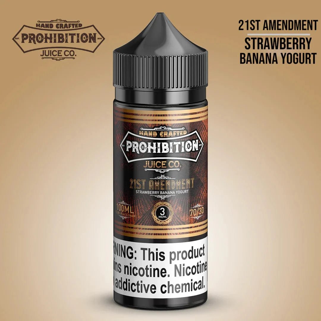 21st Amendment Prohibition Juice Co. 100mL e-liquid bottle with colorful label and branding for vaping.