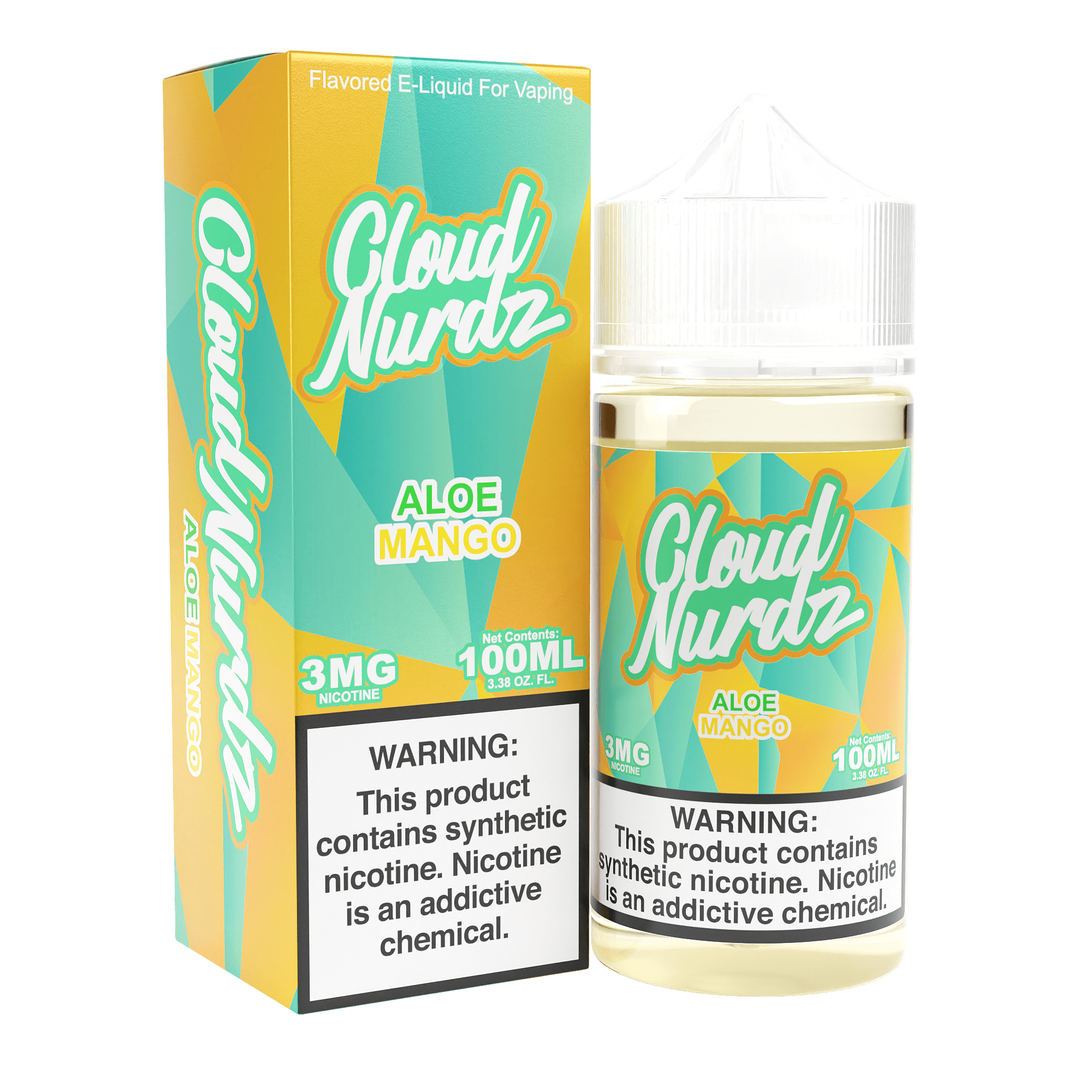 Bottle of Cloud Nurdz Aloe Mango e-liquid in 100mL bottle with colorful label, showcasing aloe and mango flavors.