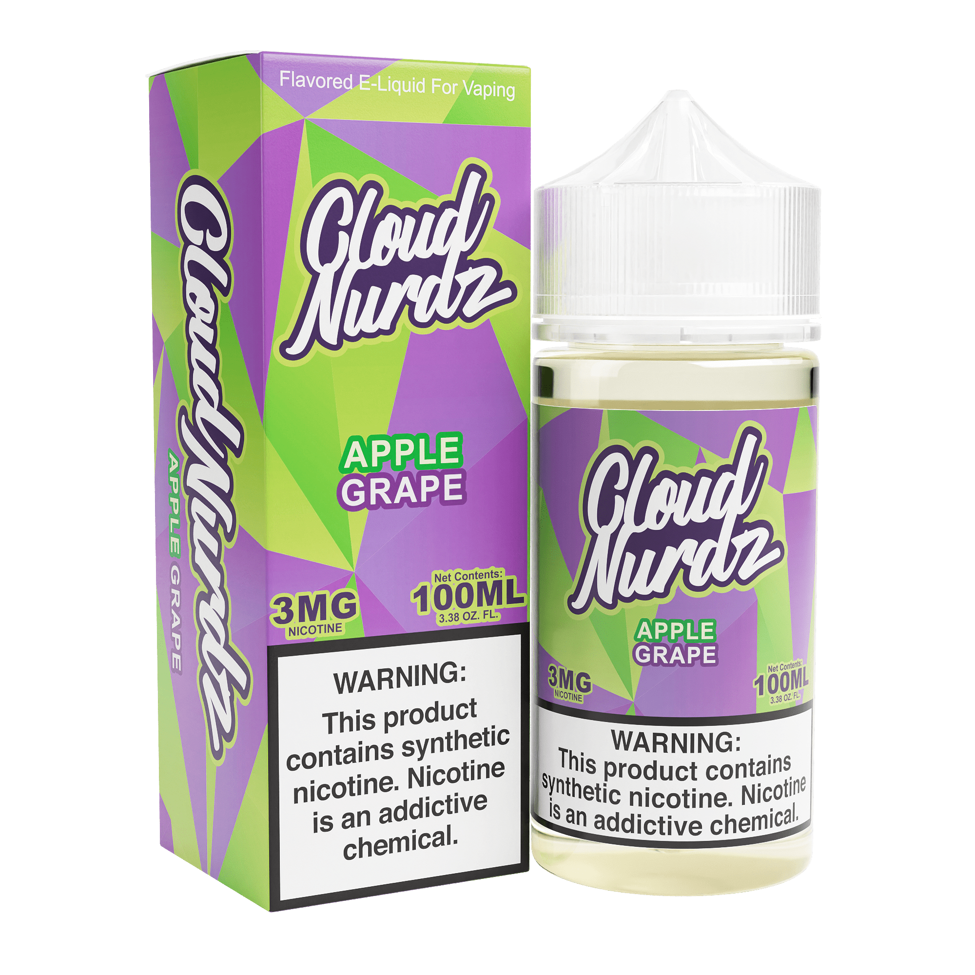 Apple Grape Cloud Nurdz e-liquid in a 100mL bottle with colorful packaging, showcasing a fruit blend of apple and grape flavors.