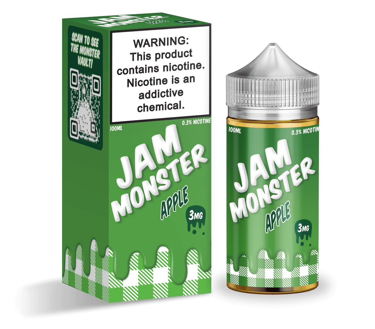 Apple Jam Monster E-Liquid 100mL bottle with vibrant label featuring fresh apples and jam, designed for vaping.
