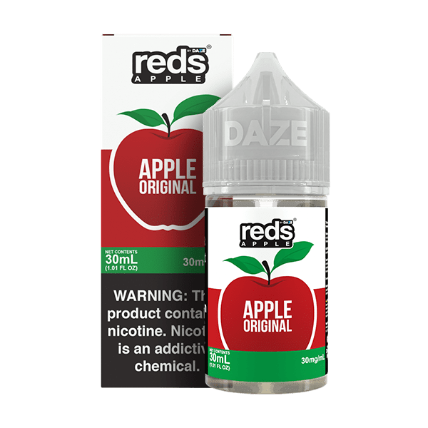 Apple Original SALT e-liquid by Red's Apple E-Juice from 7 Daze, 30mL bottle with vibrant apple flavor and packaging.