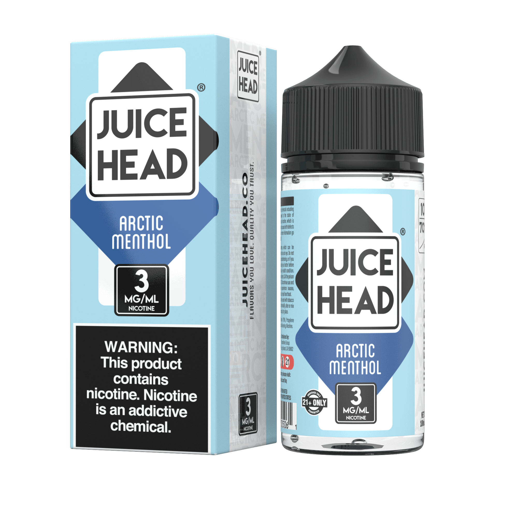 Juice Head Arctic Menthol e-liquid 100mL bottle with menthol flavor and vibrant label design.