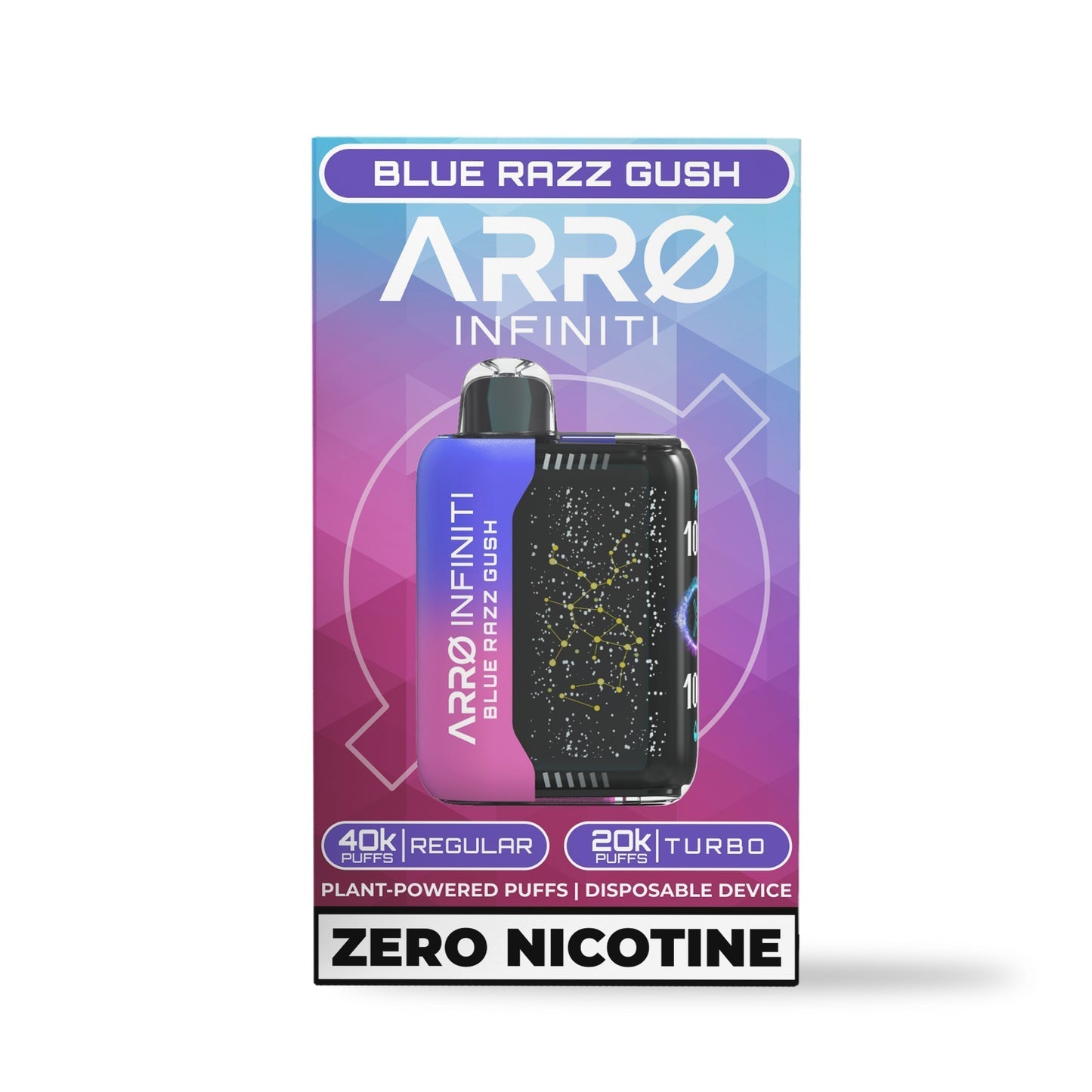 ARRO Infinity 40K disposable vape device with sleek design, offering 0% nicotine and up to 40,000 puffs.