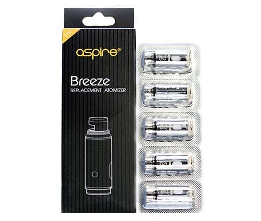 Aspire Breeze replacement coils for vape device, showing a pack of Aspire Breeze vape coils with metal and cotton components.