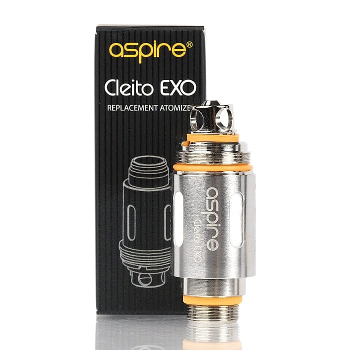 Aspire Cleito EXO replacement coils for vape devices, showing multiple coils with metal and cotton wicking material.