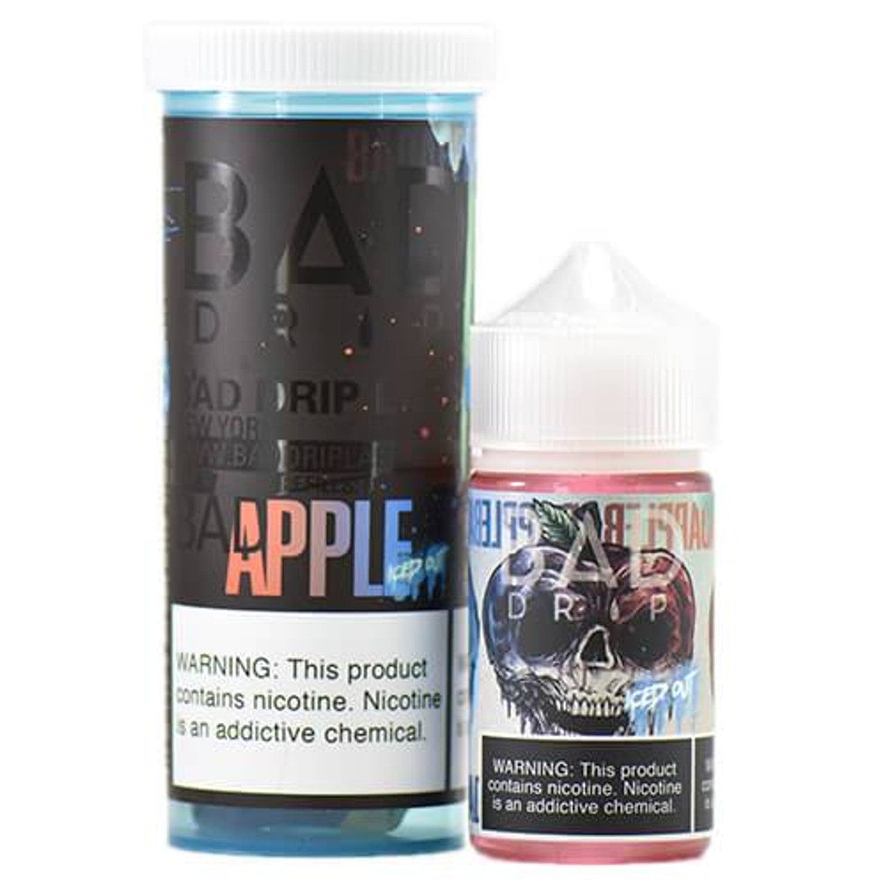 Bottle of Bad Apple ICED Out e-liquid by Bad Drip Labs, 60mL, featuring a colorful label with apple and icy design elements.