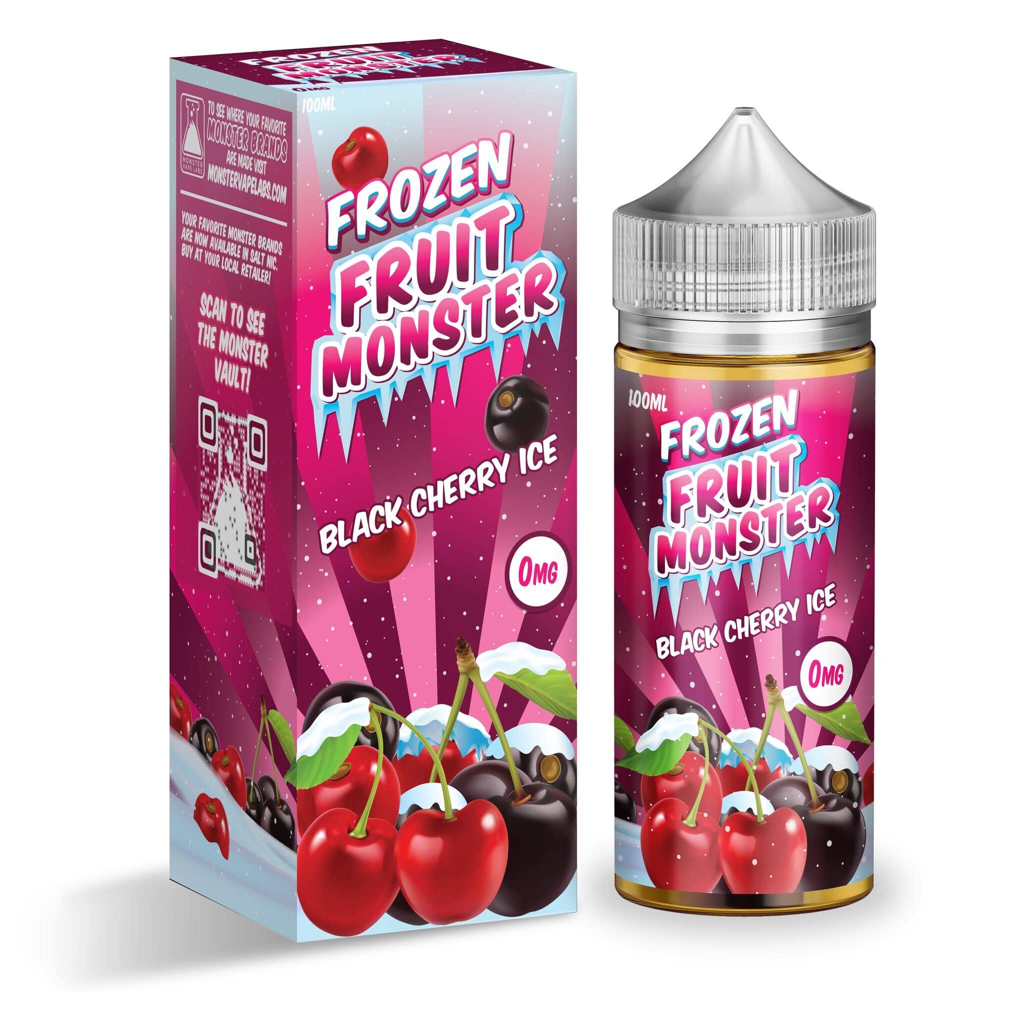Black Cherry ICE e-liquid by Fruit Monster in 100mL bottle, featuring a frozen cherry flavor with icy menthol notes.