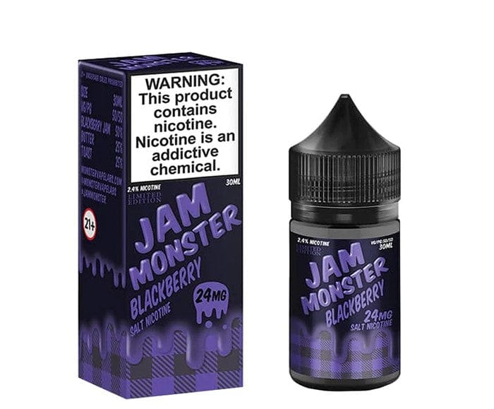 Blackberry SALT e-liquid by Jam Monster E-Liquid in a 30mL bottle, featuring a blackberry flavor with salt nicotine.