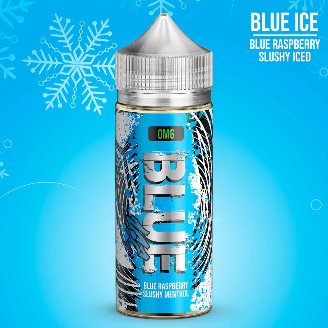 Blue ICE Vapergate 100mL e-liquid bottle with blue and white packaging, featuring icy design elements and clear branding.
