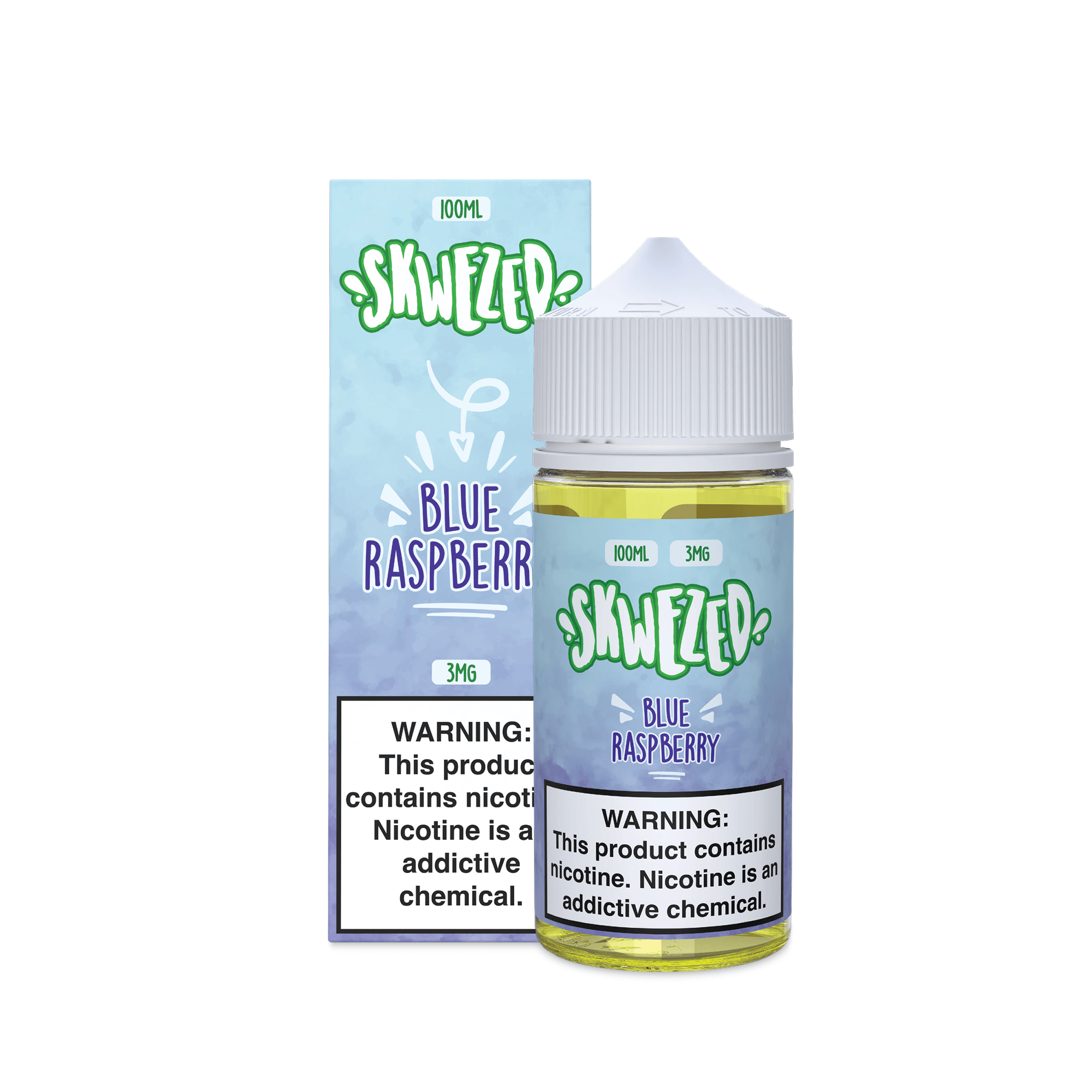 Blue Raspberry vape juice by Skwezed in a 100mL bottle, vibrant blue raspberry flavor for vaping enjoyment.