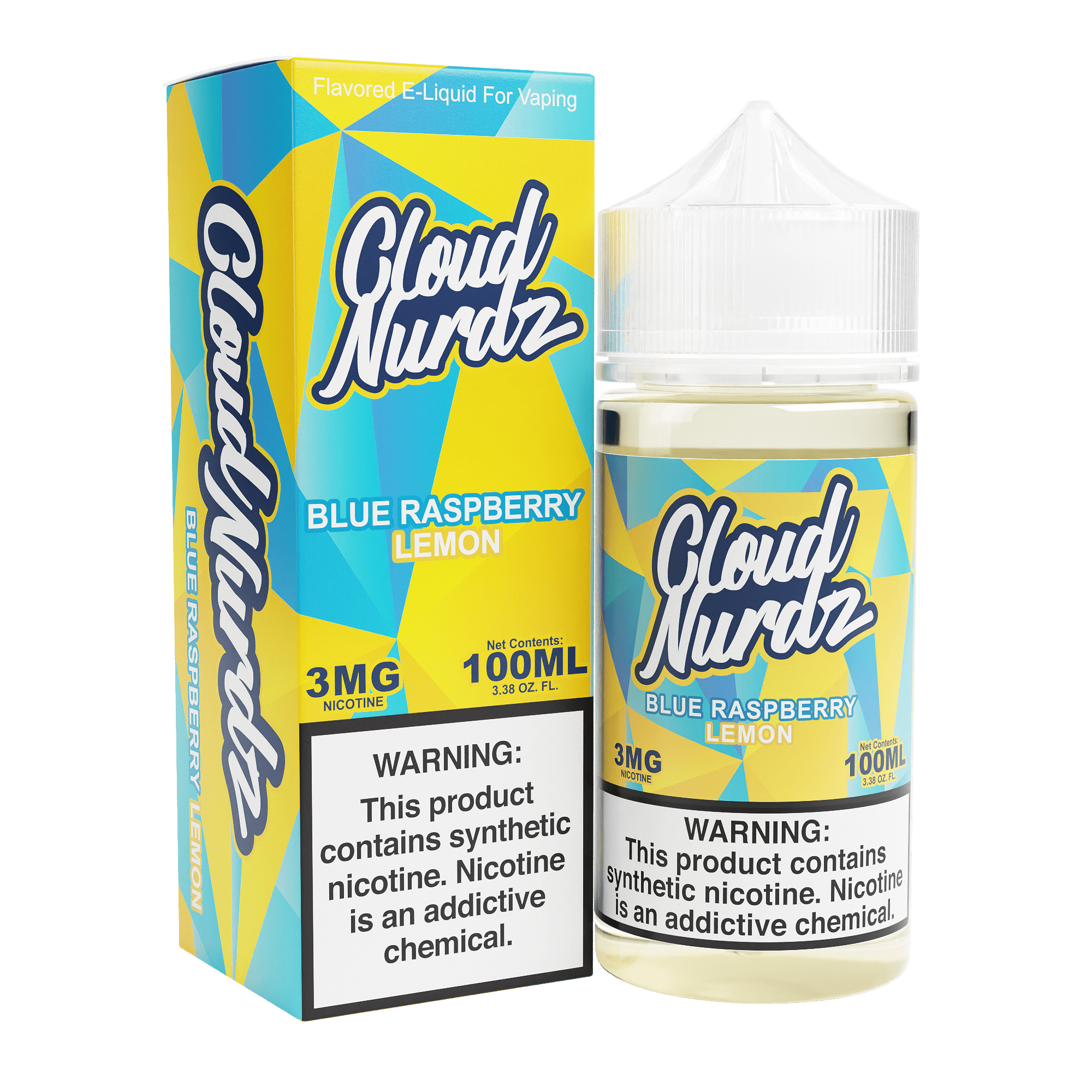 Blue Raspberry Lemon Cloud Nurdz e-liquid in 100mL bottle with vibrant blue raspberry and lemon flavor design.