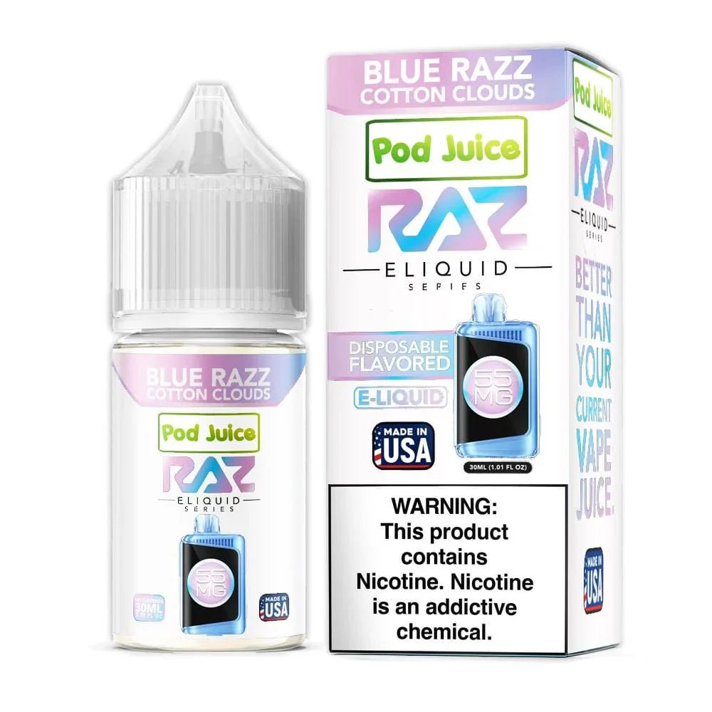 Pod Juice x Raz E-Liquid Salt - 30mL — Blue Razz Cotton Clouds