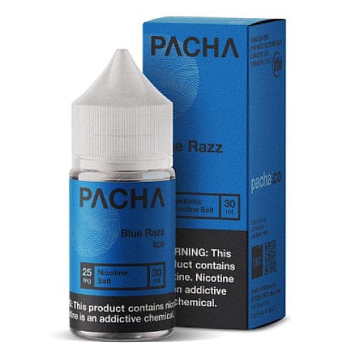 Blue Razz ICE Salt e-liquid by Pachamama in 30mL bottle, featuring a blue raspberry flavor with cooling menthol sensation.