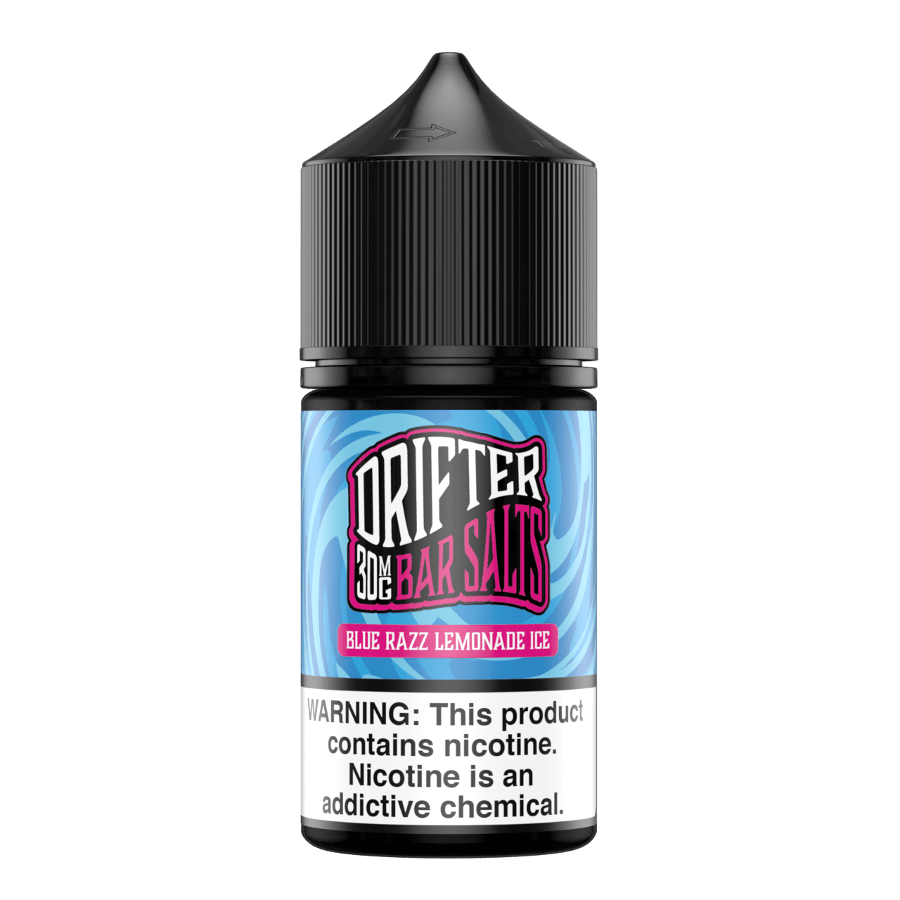 Blue Razz Lemonade ICE Salt Drifter E-Liquid 30mL bottle with vibrant blue raspberry and lemon flavor graphics.