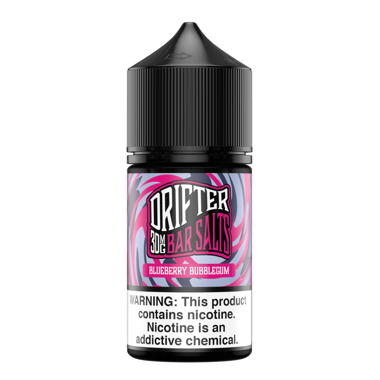 Blueberry Bubblegum Salt E-liquid by Drifter E-Liquid in a 30mL bottle, featuring vibrant blue and pink bubblegum flavor notes.