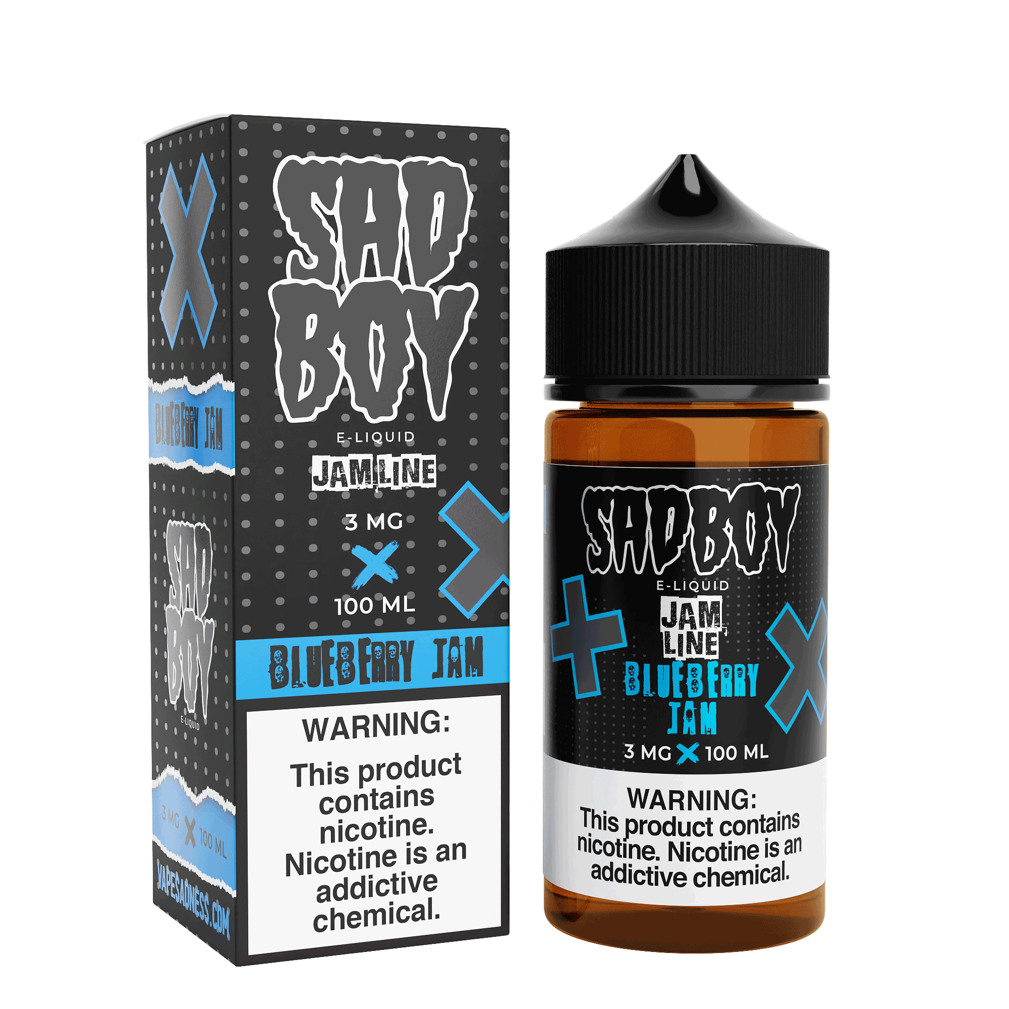 Blueberry Jam Sadboy E-Liquid bottle, 100mL, with vibrant blueberry and jam flavor label on the packaging.