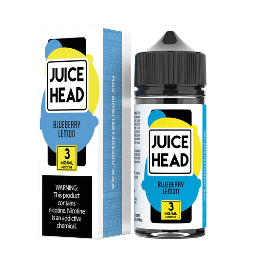 Blueberry Lemon E-liquid by Juice Head in 100mL bottle showing the vibrant blue and yellow label with blueberries and lemons.