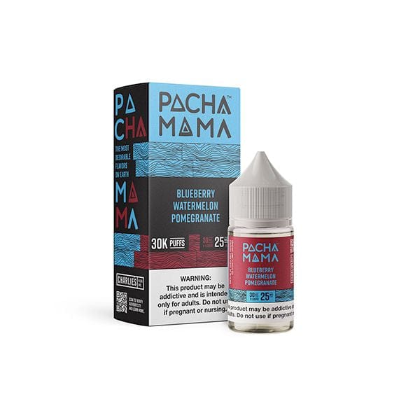 Blueberry, watermelon, pomegranate flavored salt nicotine e-liquid by Pachamama in a 30mL bottle.
