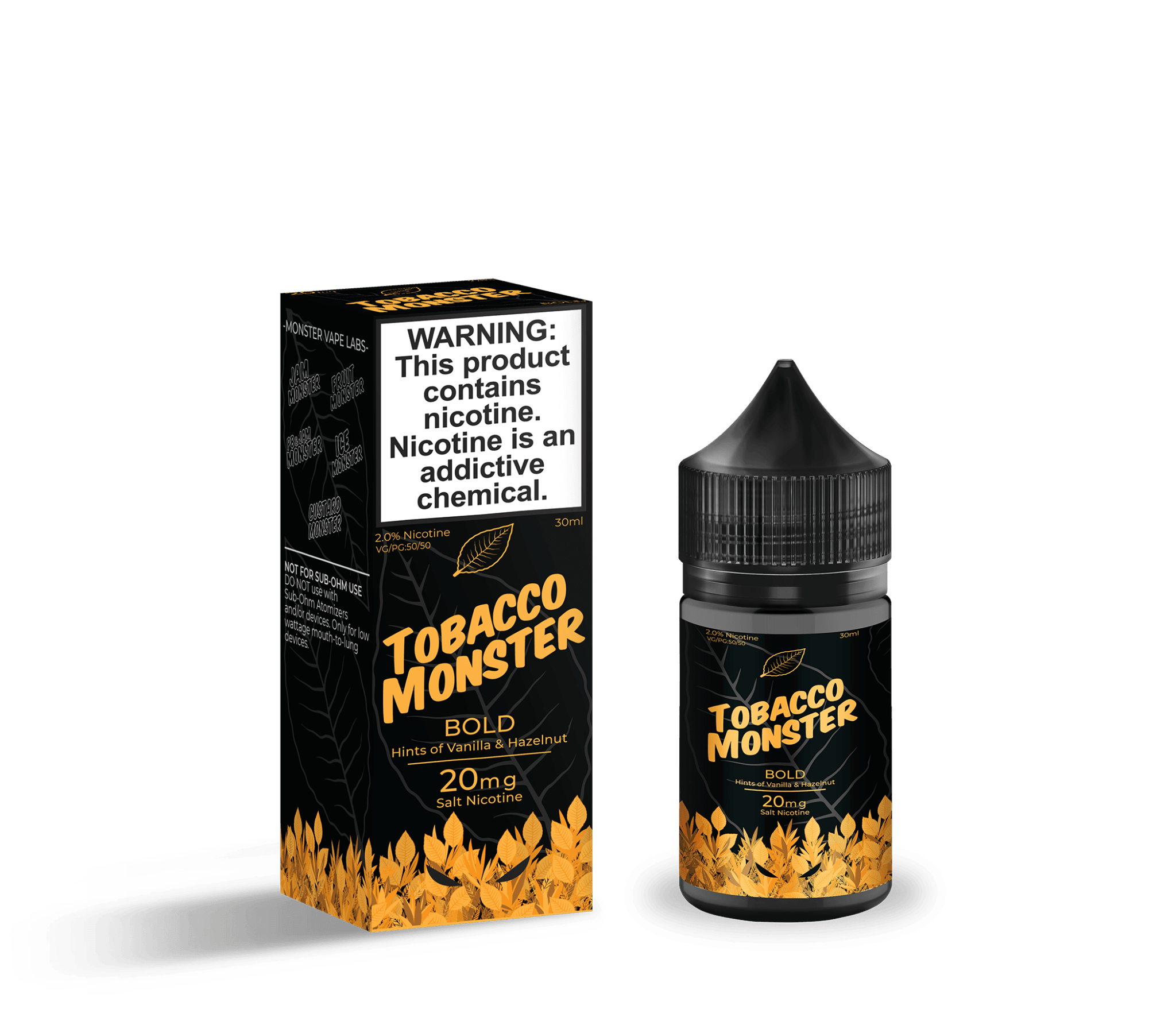 Bold SALT Tobacco Monster 30mL e-liquid bottle with colorful label, showcasing the tobacco flavor and brand branding.