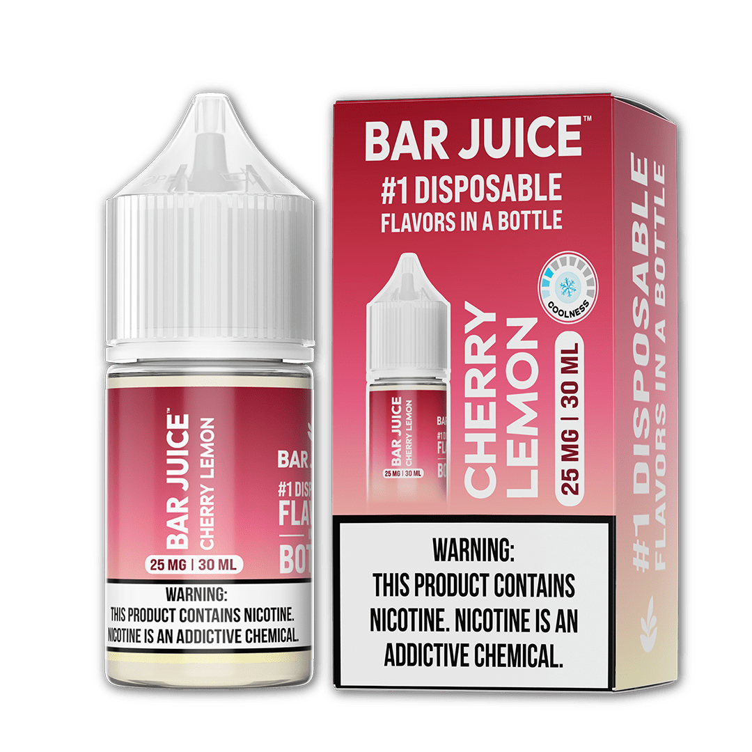 Cherry lemon salt e-liquid by Bar Juice in a 30mL bottle, featuring a vibrant cherry and lemon flavor profile.