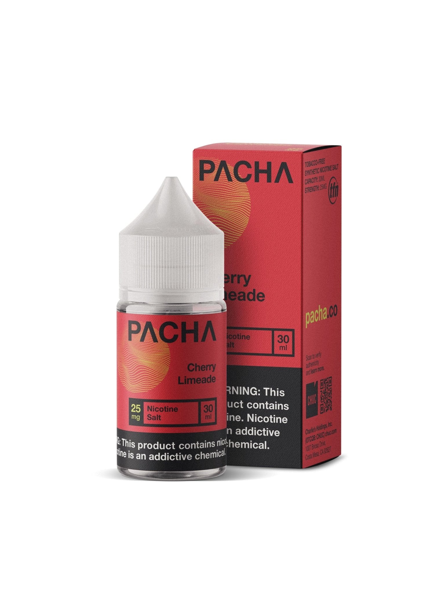 Cherry Limeade SALT e-liquid by Pachamama, 30mL bottle with vibrant cherry and lime flavor profile.