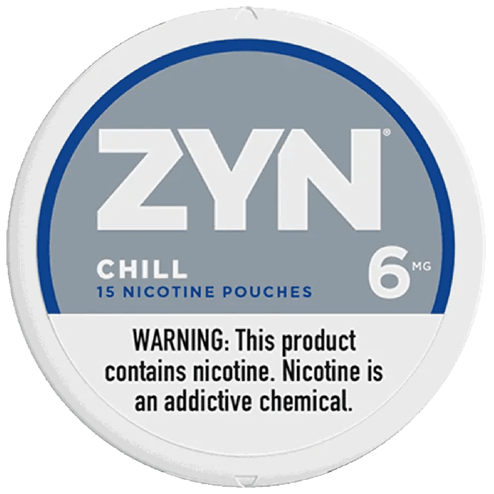Chill ZYN Nicotine Pouches 15-pack, small cylindrical pouches with a mint flavor for discreet nicotine use.