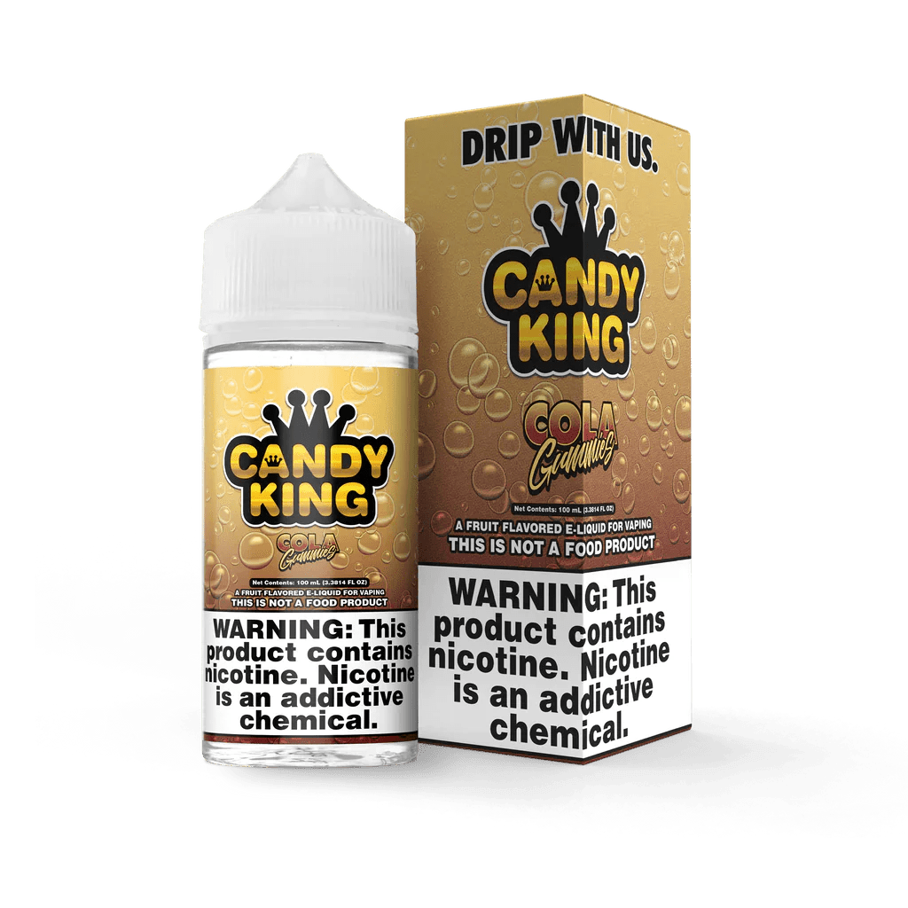 Cola Gummies e-liquid by Candy King in 100mL bottle, featuring a colorful label with images of cola gummies and candy branding.