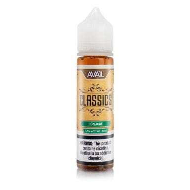 Conjure AVAIL Vapor 60mL e-liquid bottle with a colorful label and sleek design for vaping enthusiasts.