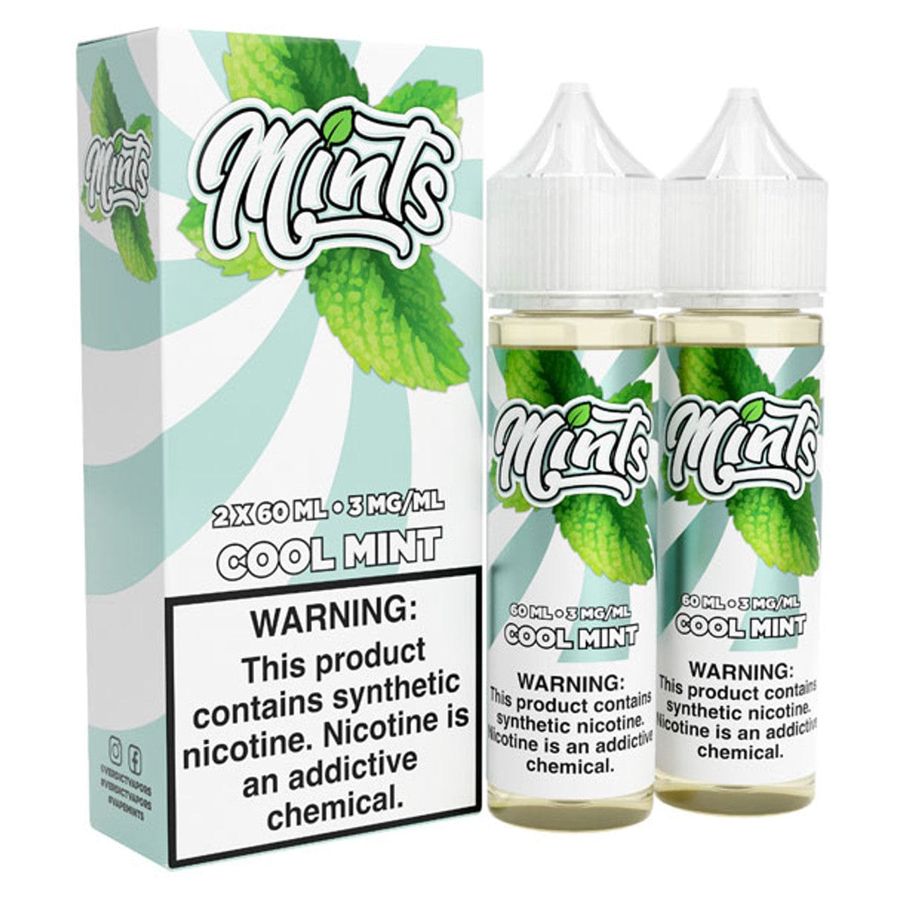 Cool Mint Mints Vape Co. e-liquid bottle, 120mL, with cool mint flavor and vibrant labeling.