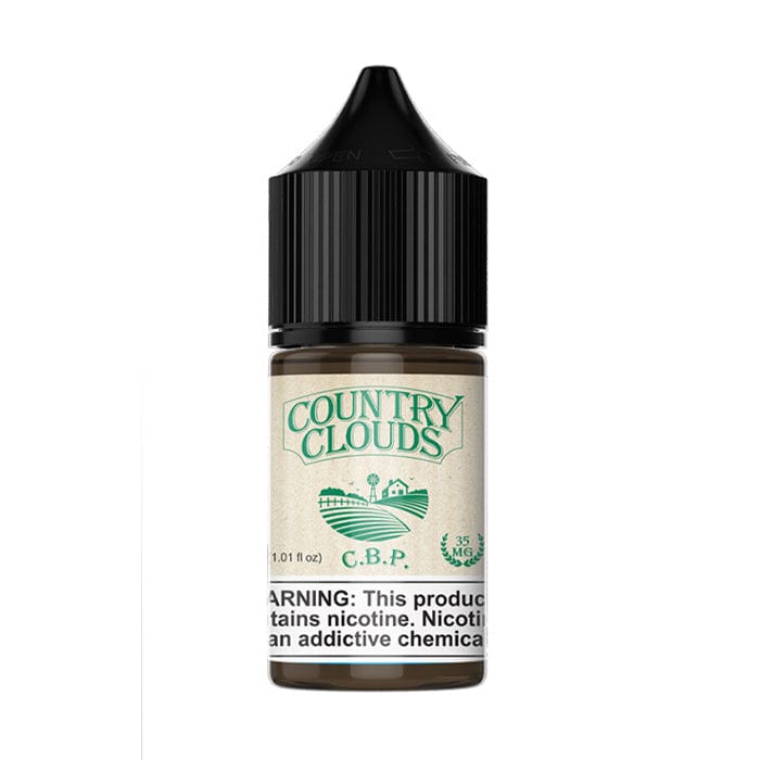 Bottle of Country Clouds Cornbread Pudding SALT e-liquid in 30mL bottle with label showing flavor and brand.