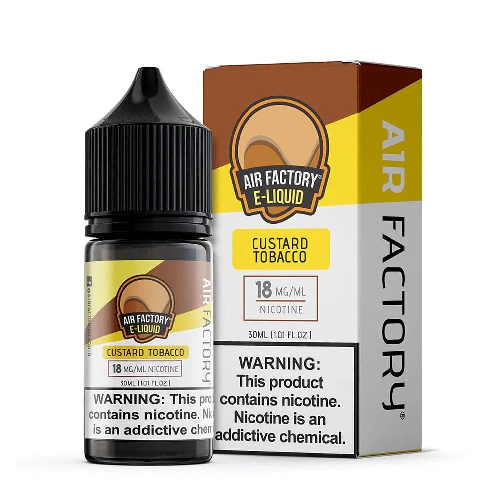Custard Tobacco SALT e-liquid by Air Factory in a 30mL bottle, featuring rich custard and tobacco flavor for vaping.
