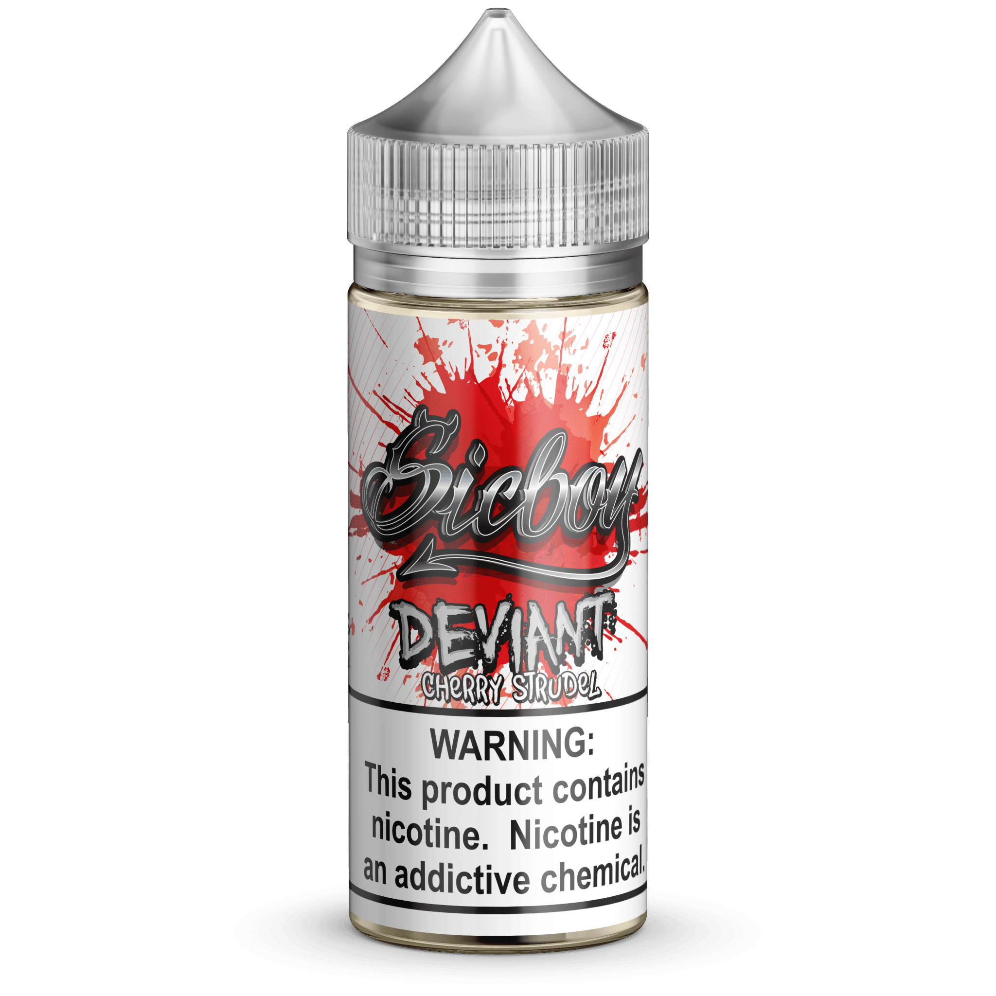 Sicboy Deviant 100mL e-liquid bottle with colorful label design and childproof cap, for vaping.