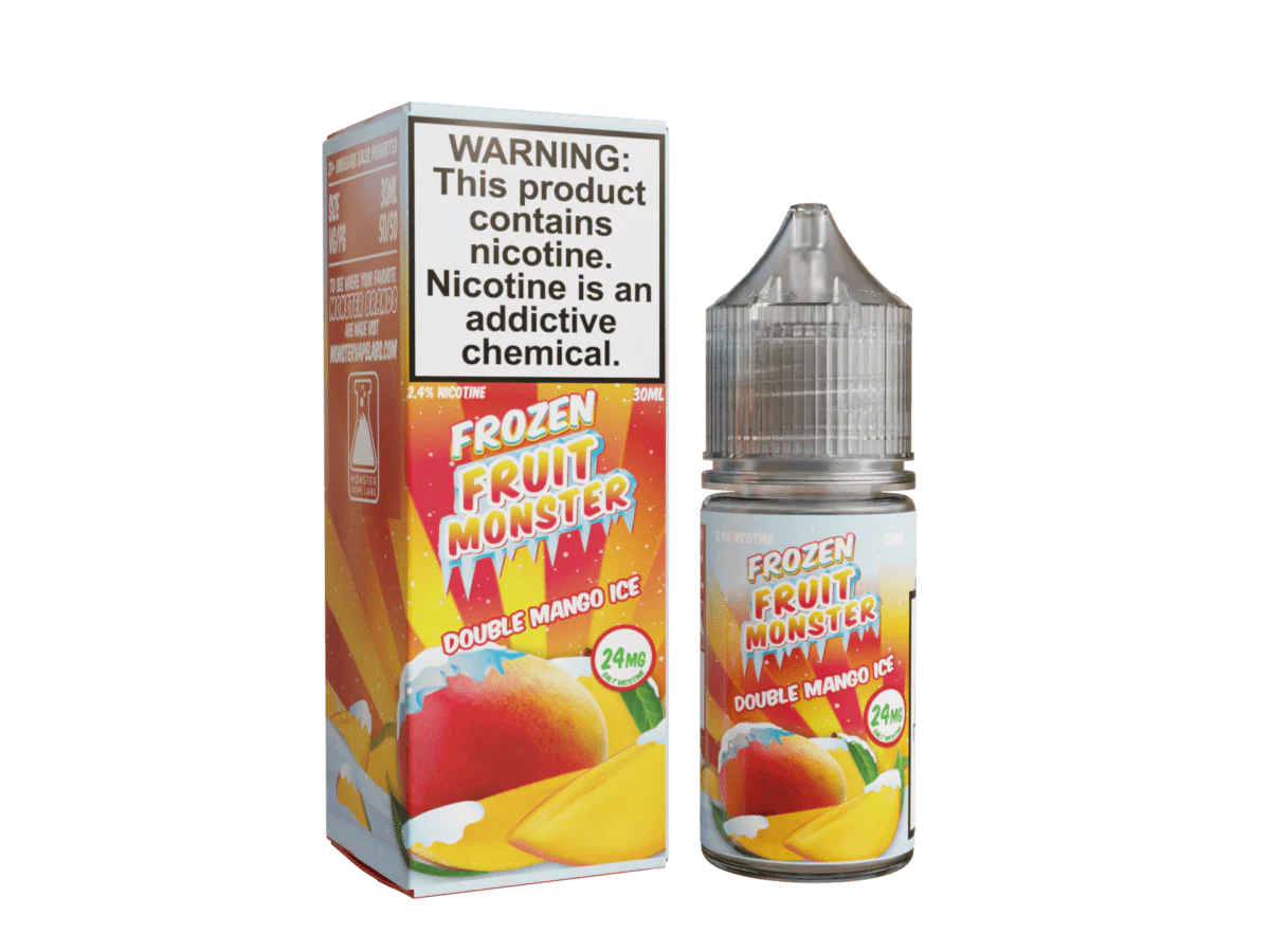 Double Mango ICE Salt e-liquid by Fruit Monster in 30mL bottle, featuring a frozen mango and cool menthol flavor.