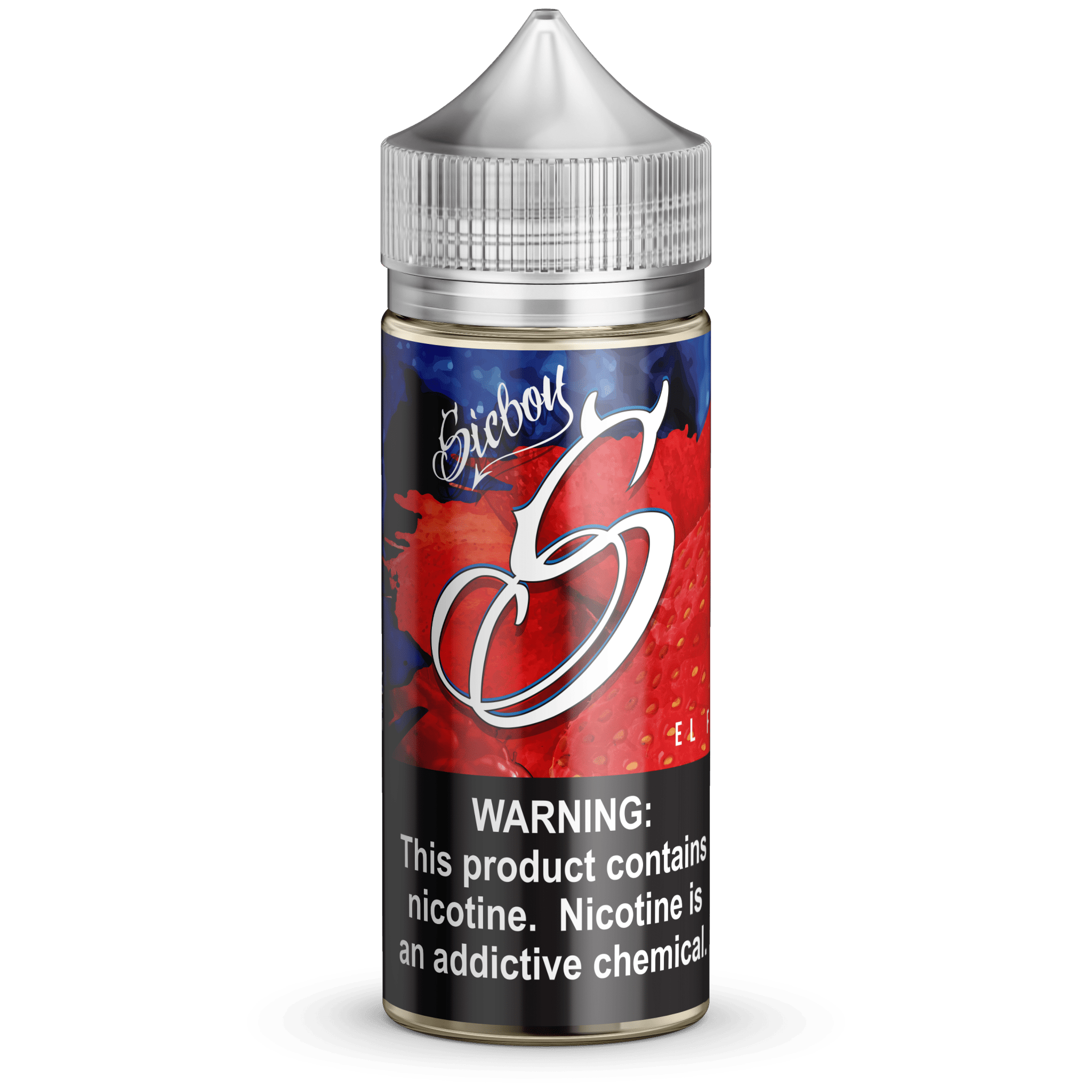 Sicboy El Fuego 100mL e-liquid bottle with fiery red and orange branding, featuring bold text and vibrant design.