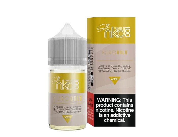 Euro Gold SALT e-liquid by Naked 100, 30mL bottle, with vibrant golden packaging and sleek design.