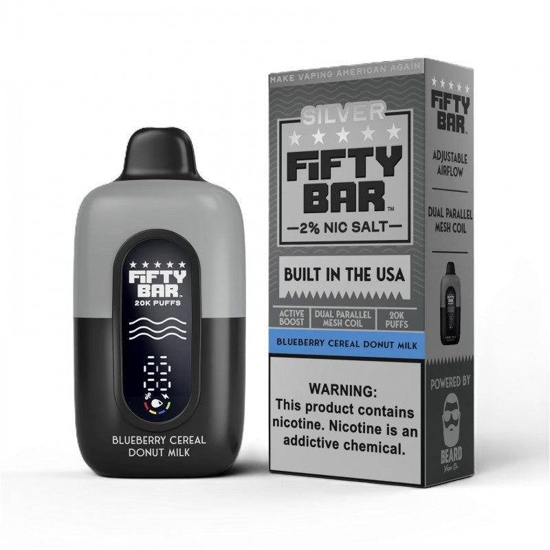Fifty Bar V2 Silver Series 20K 2% Disposable Vape — Blueberry Cereal Donut Milk