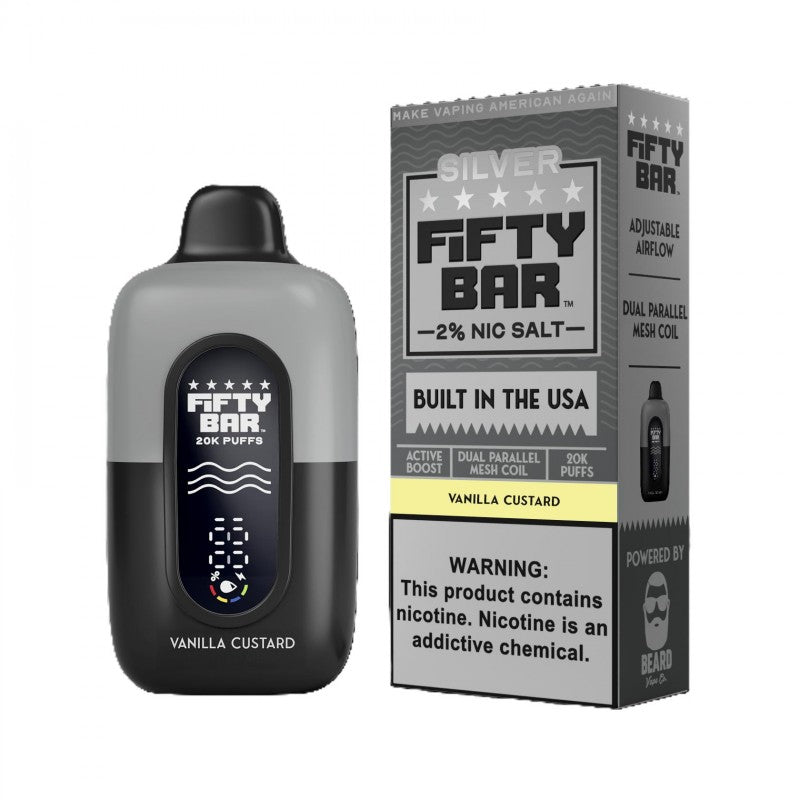 Fifty Bar V2 Silver Series 20K 2% Disposable Vape — Vanilla Custard