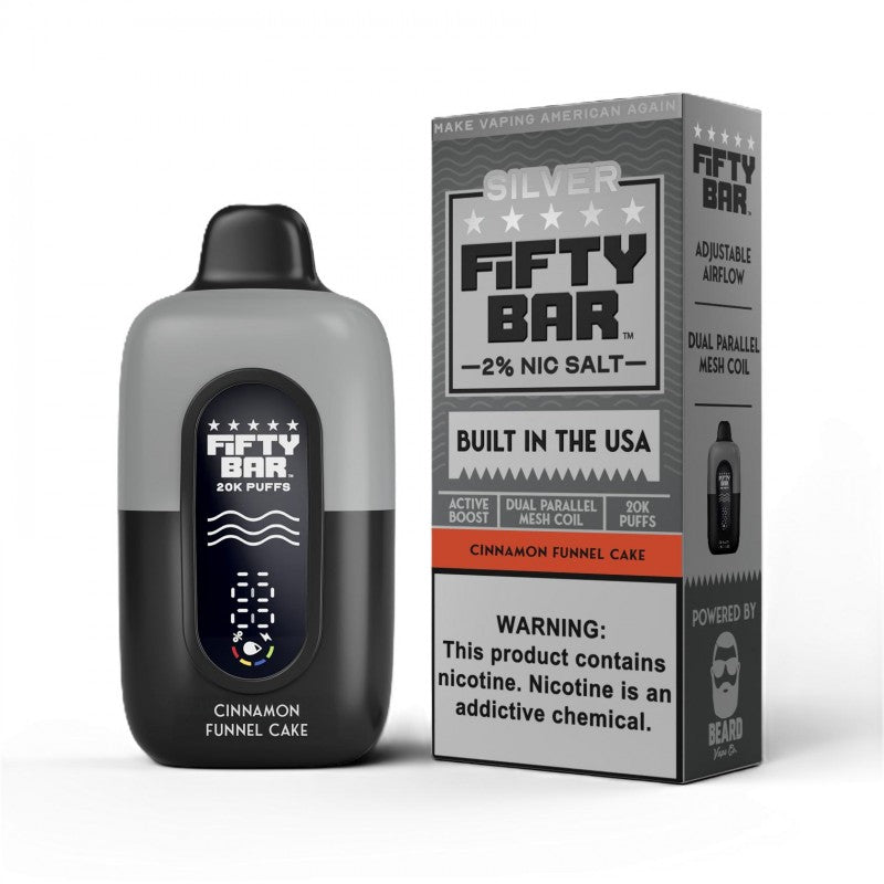 Fifty Bar V2 Silver Series 20K 2% Disposable Vape — Cinnamon Funnel Cake