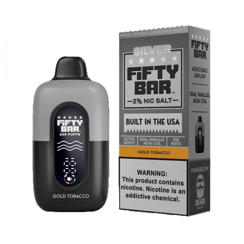 Fifty Bar V2 Silver Series 20K 2% Disposable Vape — Gold Tobacco