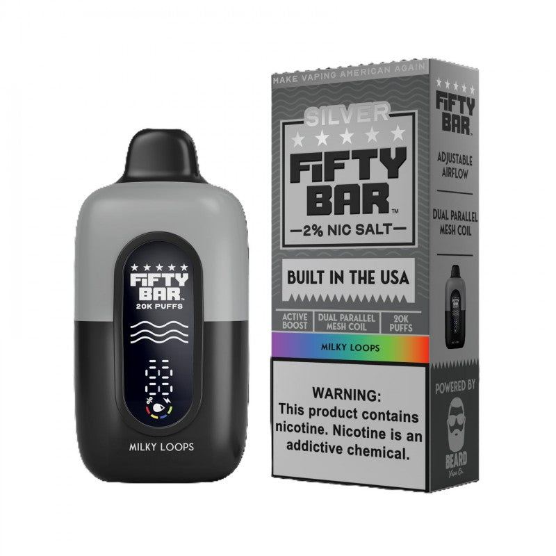 Fifty Bar V2 Silver Series 20K 2% Disposable Vape — Milky Loops
