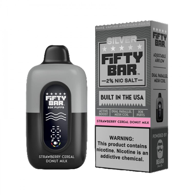 Fifty Bar V2 Silver Series 20K 2% Disposable Vape — Strawberry Cereal Donut Milk