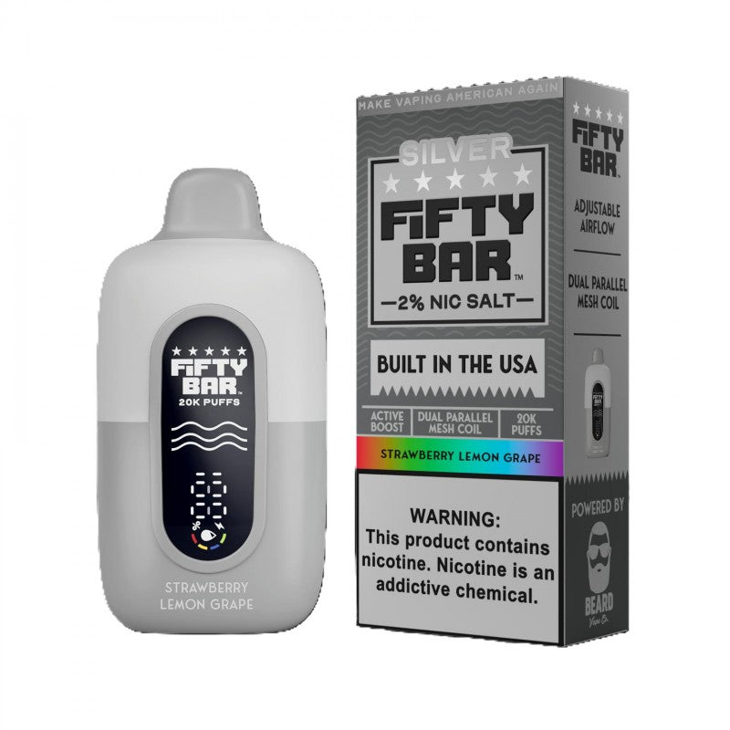 Fifty Bar V2 Silver Series 20K 2% Disposable Vape — Strawberry Lemon Grape