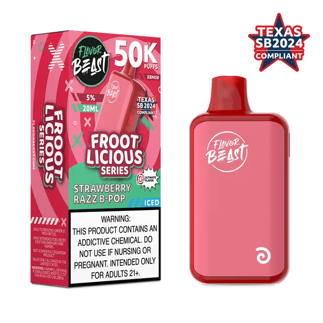 Flavor Beast XBM50 50K Disposable — Strawberry Razz B-Pop ICED