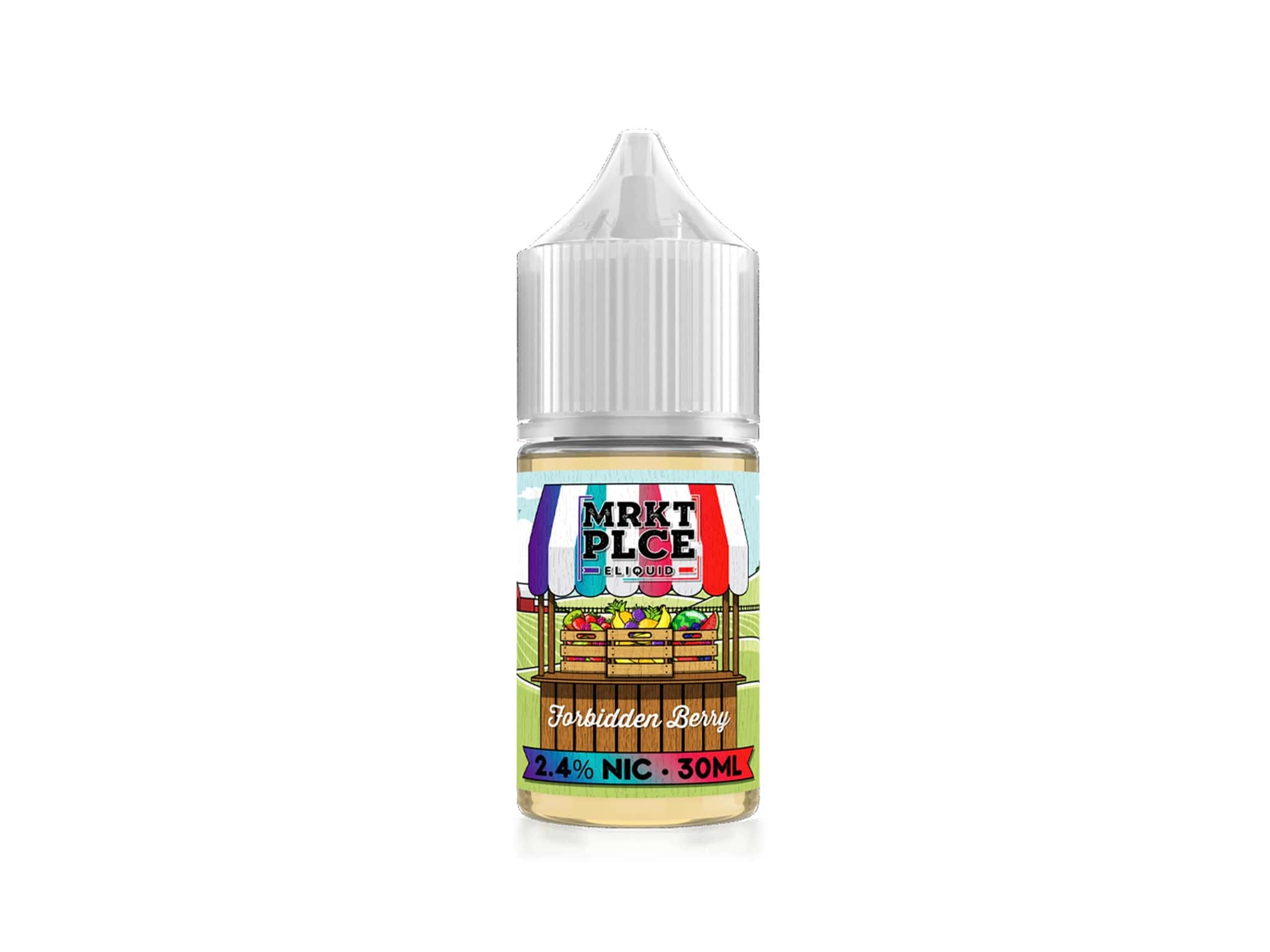 Forbidden Berry SALT e-liquid by MRKT PLCE in a 30mL bottle, featuring a berry-infused nicotine salt vape liquid.