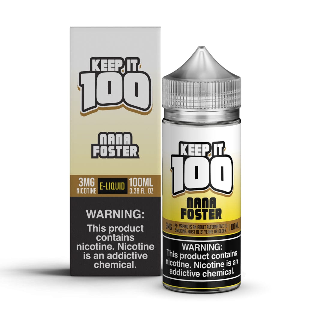 Foster Keep It 100 100mL e-liquid bottle with colorful label and dropper cap, designed for vaping.