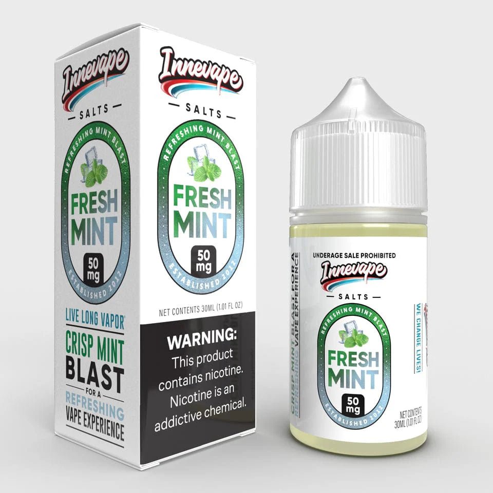Fresh mint flavored e-liquid by Innevape, 30mL bottle of Fresh Mint SALT with cooling mint notes for vaping.