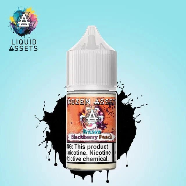 Frozen Blackberry Peach Salt e-liquid by Liquid Assets in 30mL bottle, featuring a fruity blend with frozen blackberry and peach flavors.