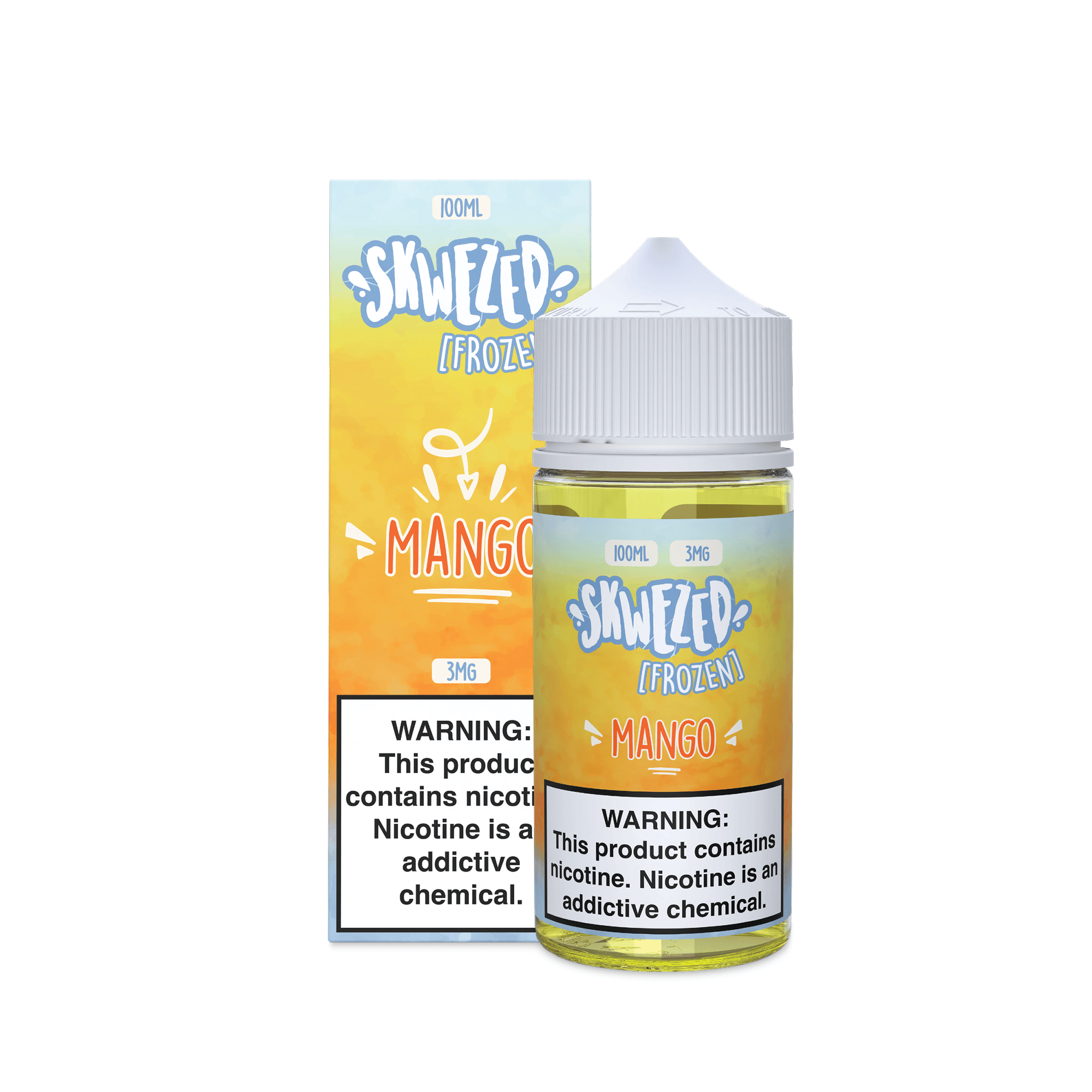Skwezed Frozen Mango vape juice in 100mL bottle, featuring a refreshing icy mango flavor in a clear plastic container.