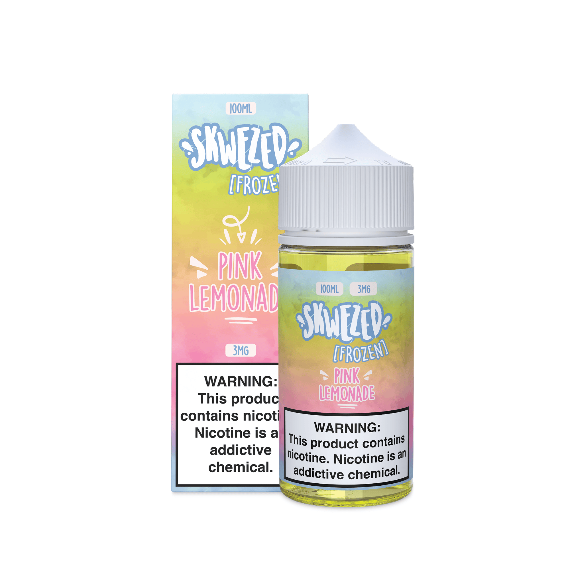 Skwezed Frozen Pink Lemonade vape juice 100mL bottle with icy pink lemonade flavor in clear plastic packaging