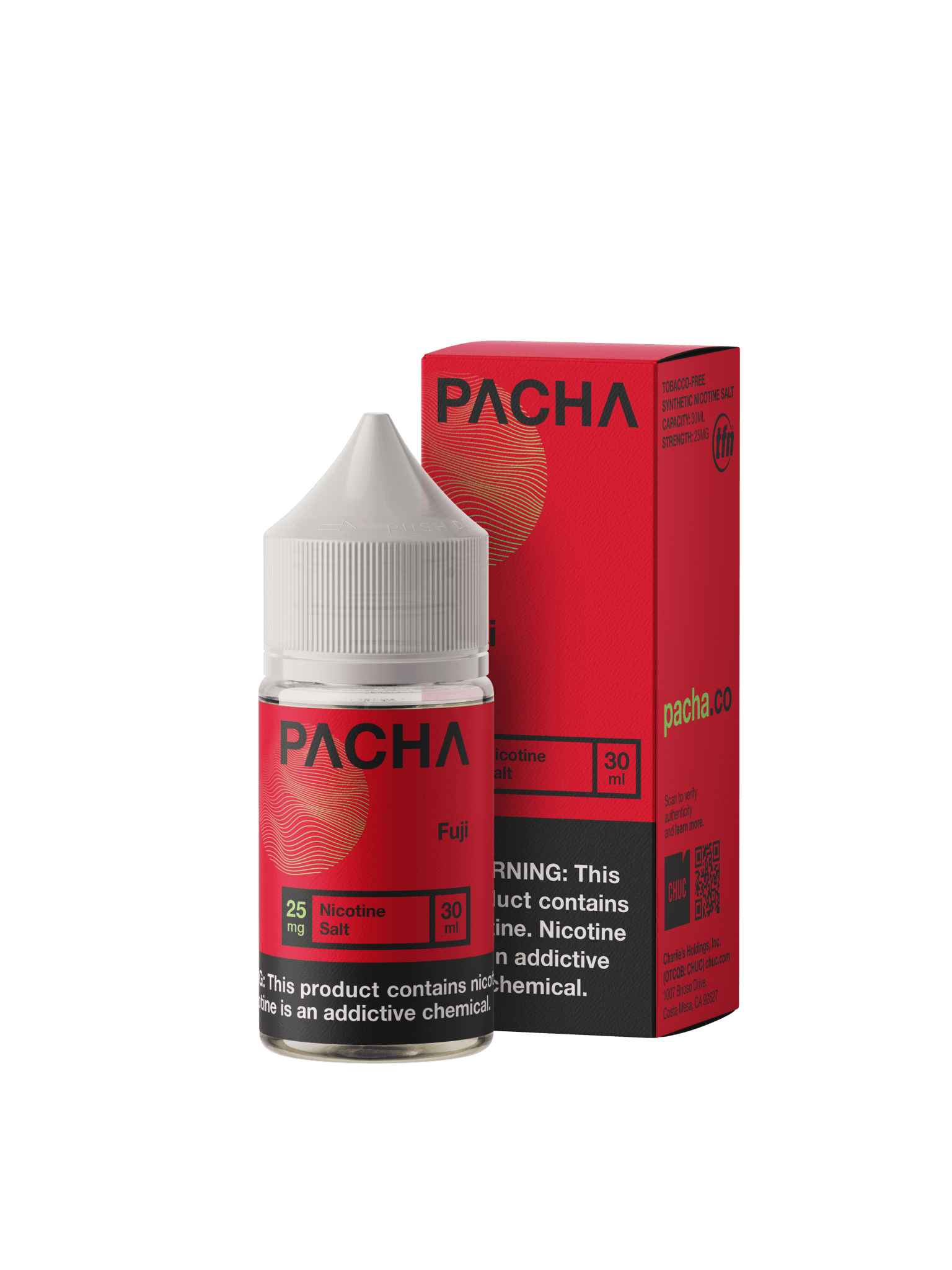 Fuji SALT Pachamama e-liquid bottle, 30mL, with colorful label featuring Fuji fruit imagery and Pachamama branding.